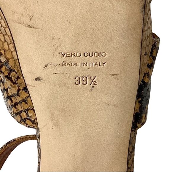 PARIS TEXAS Size 39.5 Python Print Platform Sandals Brown Caramel Shoes Heels - Picture 11 of 15